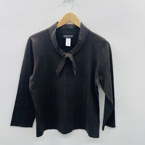 Jones New York Womens Medium Silk Blend Collared Bow Detail Sweater Brown 1692